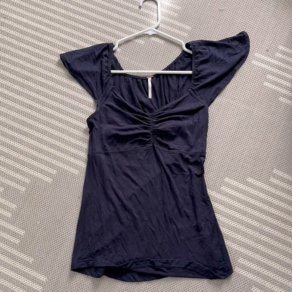 Free People navy ruffle top, sweetheart cut